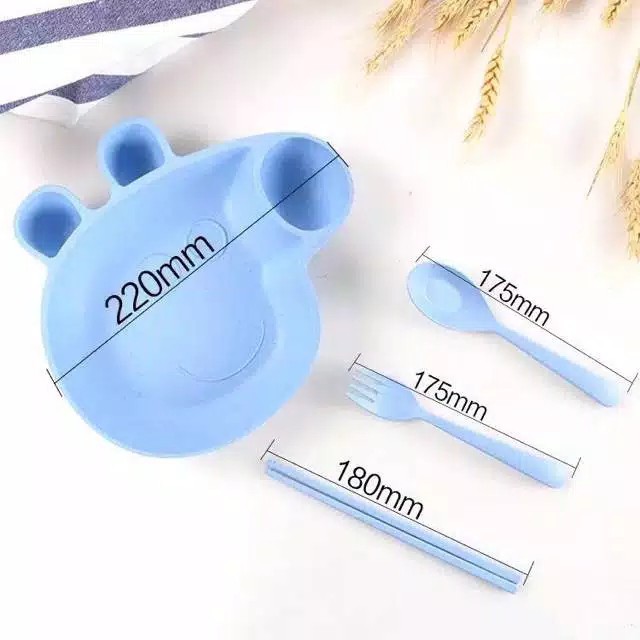 Piring Makan Set Anak Bentuk Piggy Wheat Straw /Mangkok Piring Set Anak Lucu