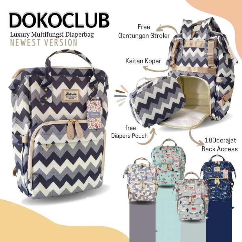 Tas Diaper Bag Dokoclub LUXE LARGE Motif GEN 3 (PLUS SLOT IPAD) / DIAPER BACKPACK DIAPERBAG DOKOCLUB