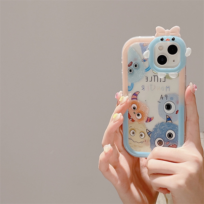 Soft Case Pelindung Lensa Kamera Anti Jatuh Desain Monster Kecil Untuk iPhone 14 13 12 11 Pro Max X Xr Xs Max 7 8 6 6s Plus SE 2020