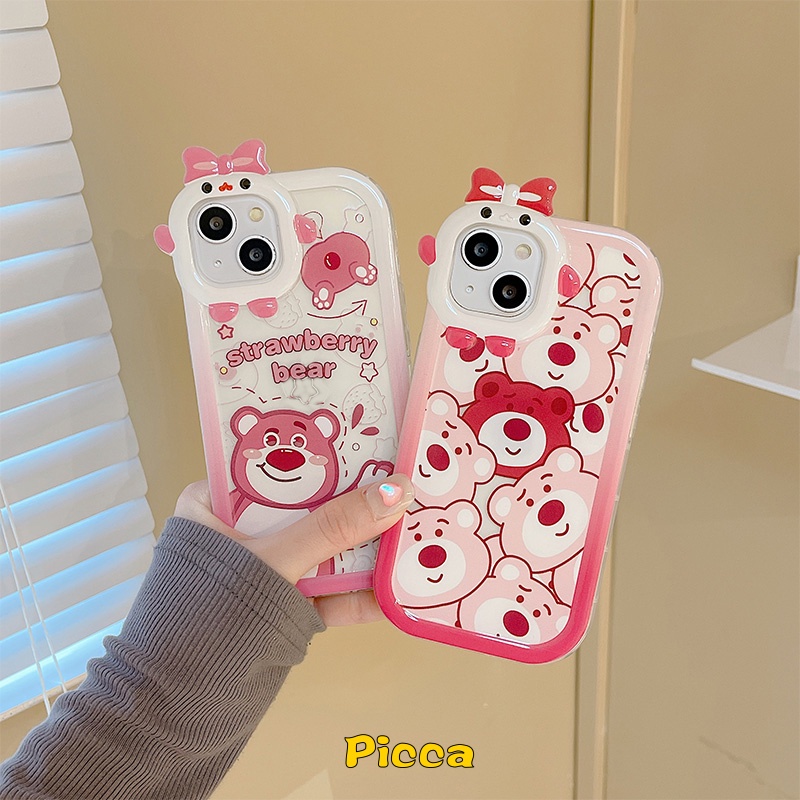 Kartun Strawberry Bear Manyo Couple Case Samsung A14 A04E A32 A12 A04 A53 A03s A13 5G A03 A04s A22 A73 A52 A50 A02s A51 A23 A33 A50s A21s A52s A71 A11 3D Kotak Lensa Monster