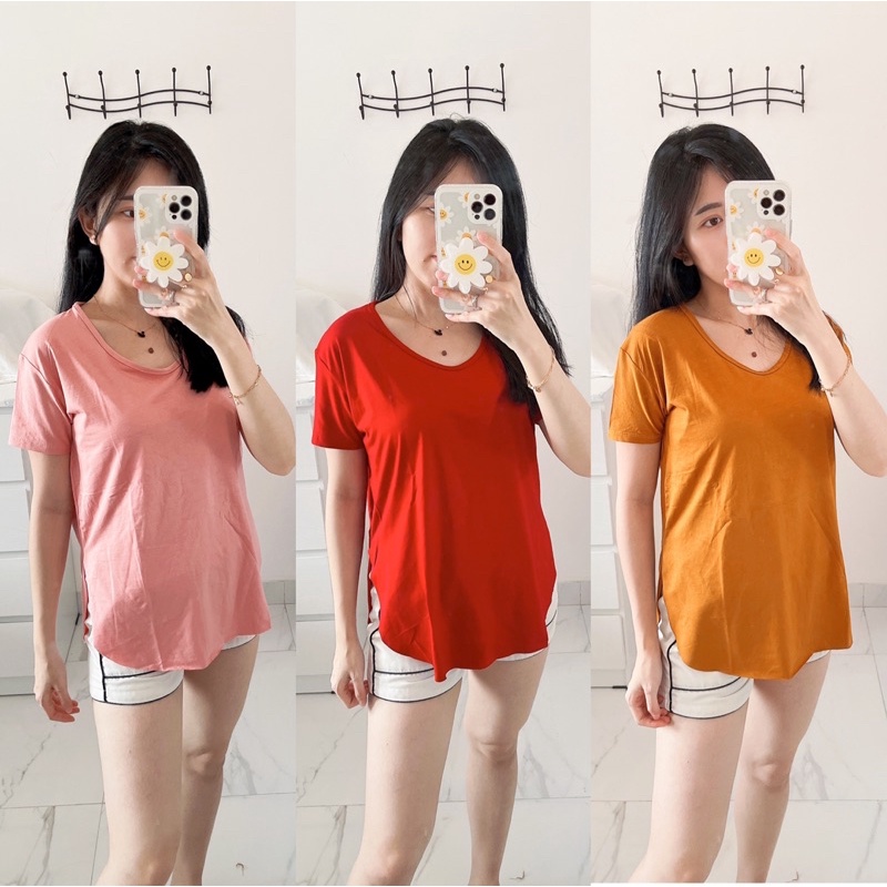 kaos oversize polos wanita murah,atasan overisize vneck polos wanita model 753belah samping import