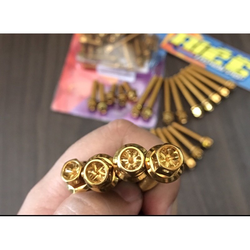 BAUT PROBOLT SET BLOK MESIN WAVE 125 SUPRA 125 KHARISMA FLOWER GOLD ISI 23 PCS ORIGINAL HENG THAILAND