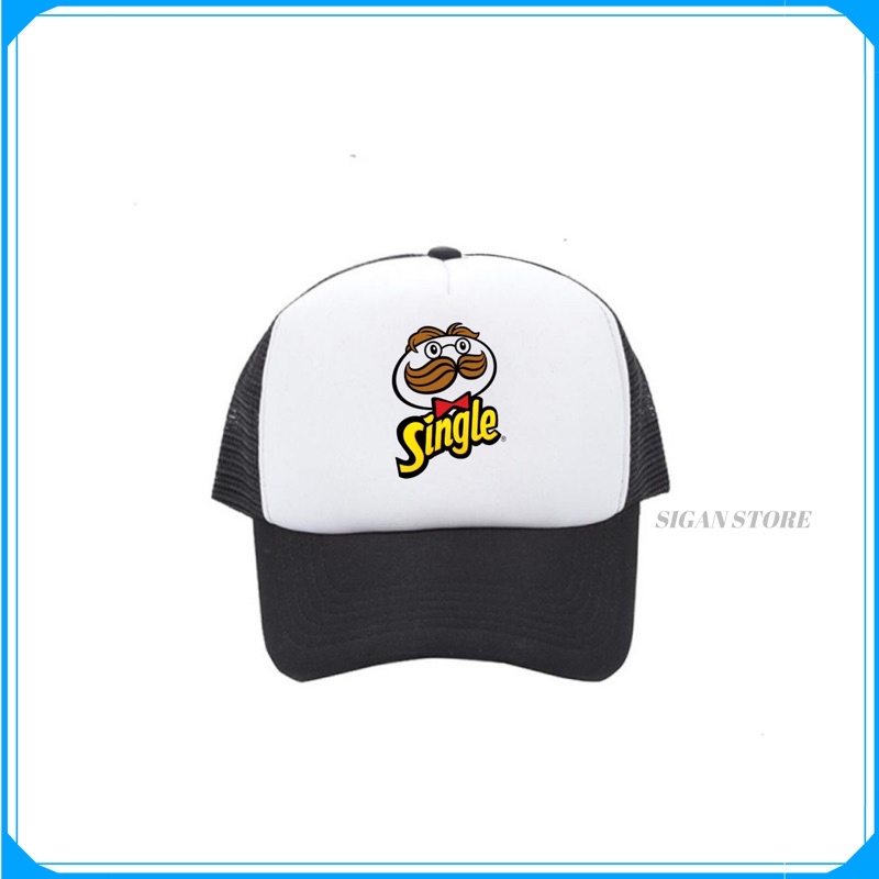 Topi Trucker Single - HITAM PUTIH