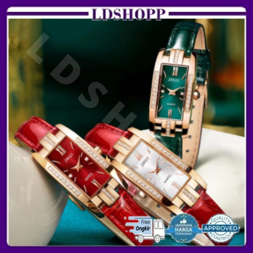 LDS J035 Jam Tangan Wanita Analog Persegi Panjang Strap PU Kecil Fashion Import