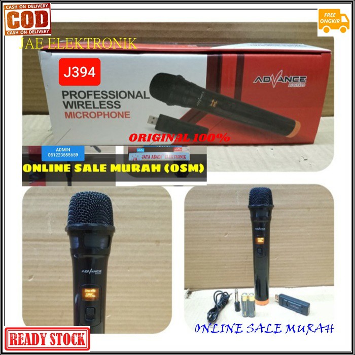 G494 ADVANCE MIC WIRELESS ORIGINAL MICROPHONE MIK KARAOKE Mic single wireles pro vocal vokal suara audio sistem mik professional panggung dj studio sound system G494   Deskripsi Wireless Microphone  Kinerja Integratif - Frekuensi: Frekuensi Tinggi - Freku