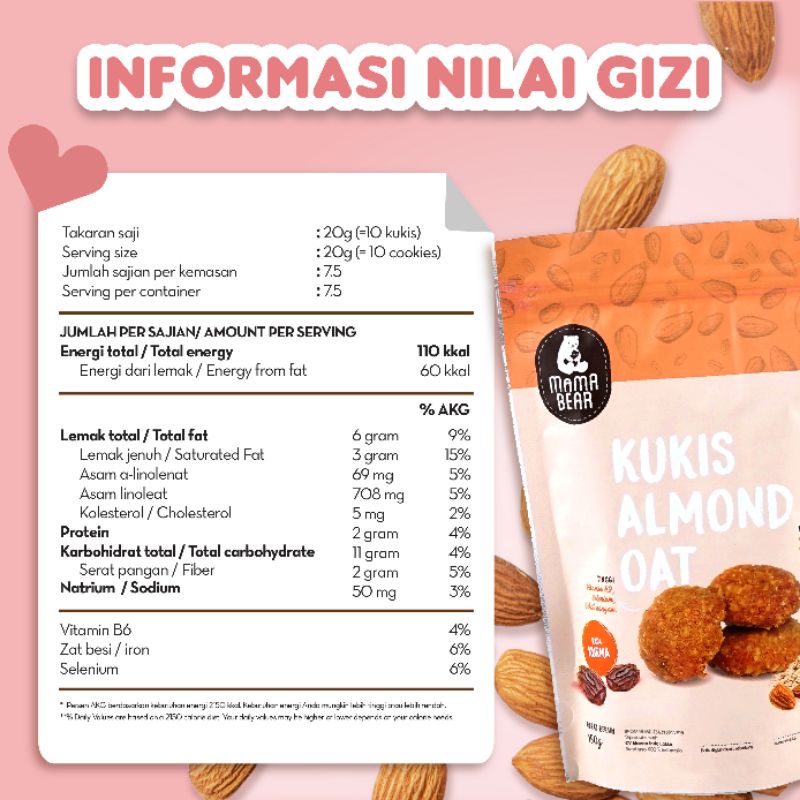 (MAMABEAR PELANCAR ASI) Kukis Almond Oat Rasa Kurma Diary Free/ Pelancar ASI Mama / MAMABEAR Pelancar ASI Booster / ASI Booster / Terlaris