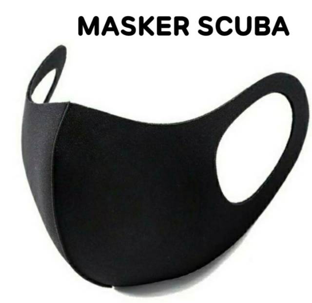 MASKER BAHAN SCUBA TEBAL HITAM POLOS GRAMASI 285 GR