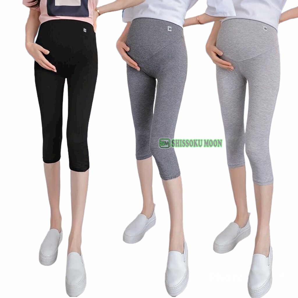 Celana Legging Ibu Hamil Pendek 7/8 Katun Katun Spandex Adem dan Super Elastis