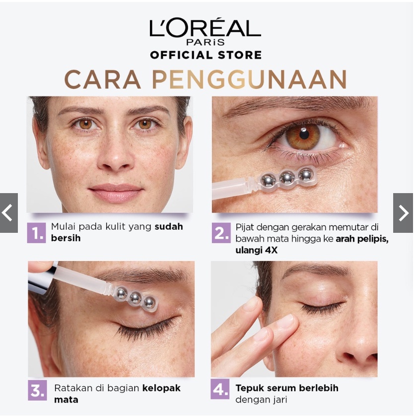 L'Oreal Paris Triple Roller 2.5% Hyaluron + Caffeine Eye Serum – Hyaluronic Acid Loreal Serum Mata