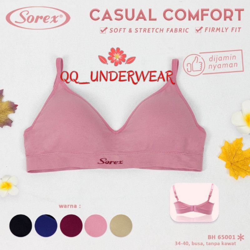 Bra Sorex 65001 Bh Tanpa Kawat Busa Tipis Cup Sedang Size 34-40 Kait 2 / Sport Bra Sorex Casual Comfort / Bh Sorex 65001 / Bra Sorex 65001