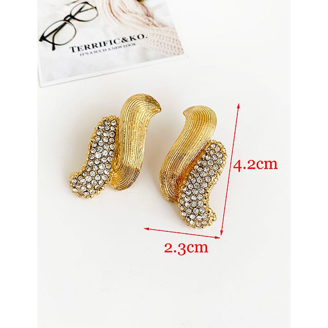 LRC Anting Tusuk Fashion Golden Alloy Stud Earrings With Diamonds D62503