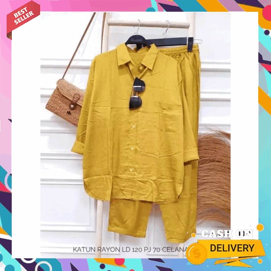 Setelan Long Tunik Jumbo Malika/Setelan Baju Dan Celana Wanita Jumbo B Basic Daily Set Polos | Setel