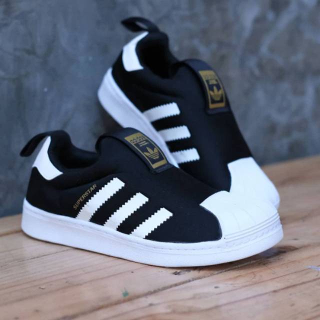 Sepatu Anak Adidas Kids Superstar 360 Black White Slip On Original