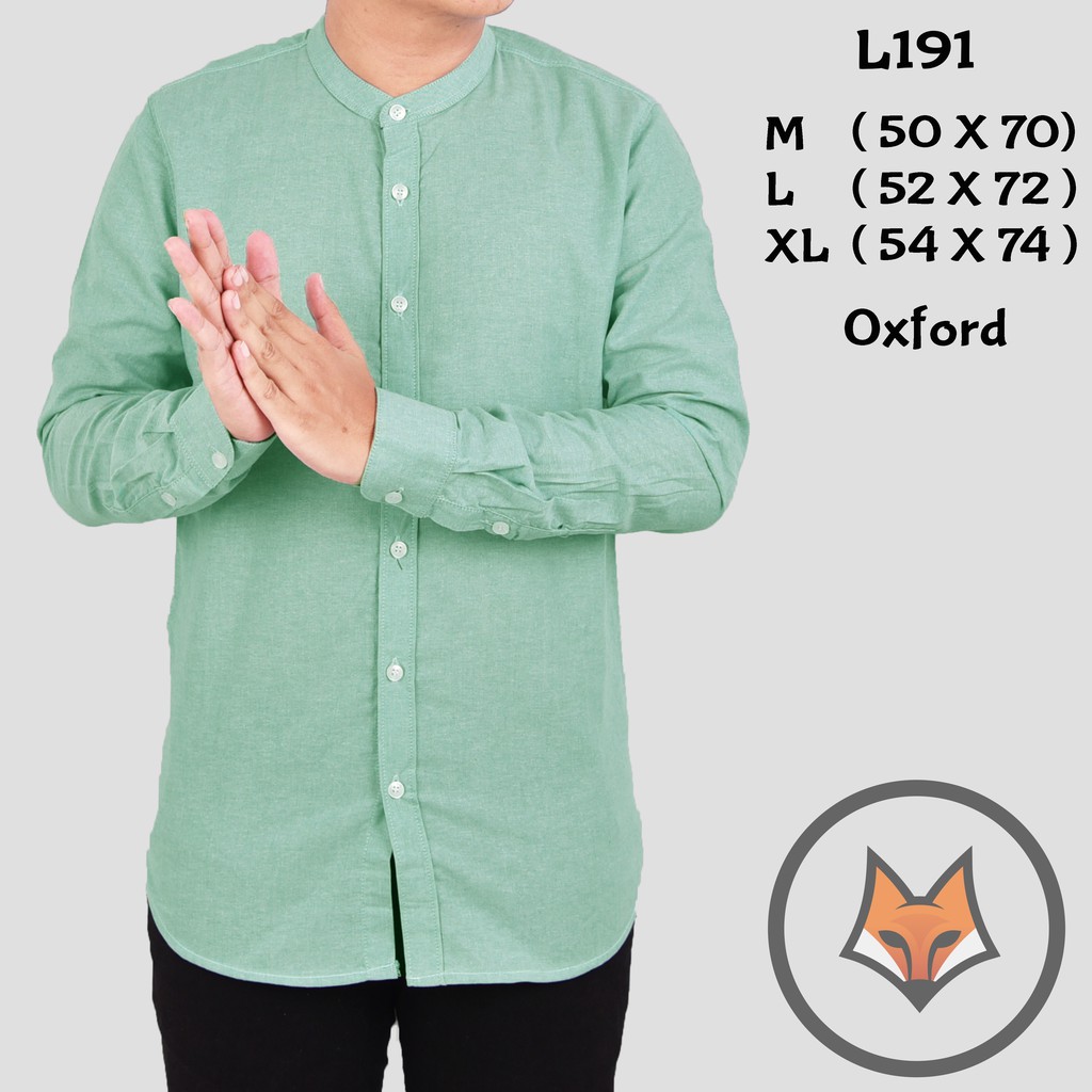 L191 Baju Kemeja  Kasual Shanghai  Pria  Cowok Hijau Lengan 