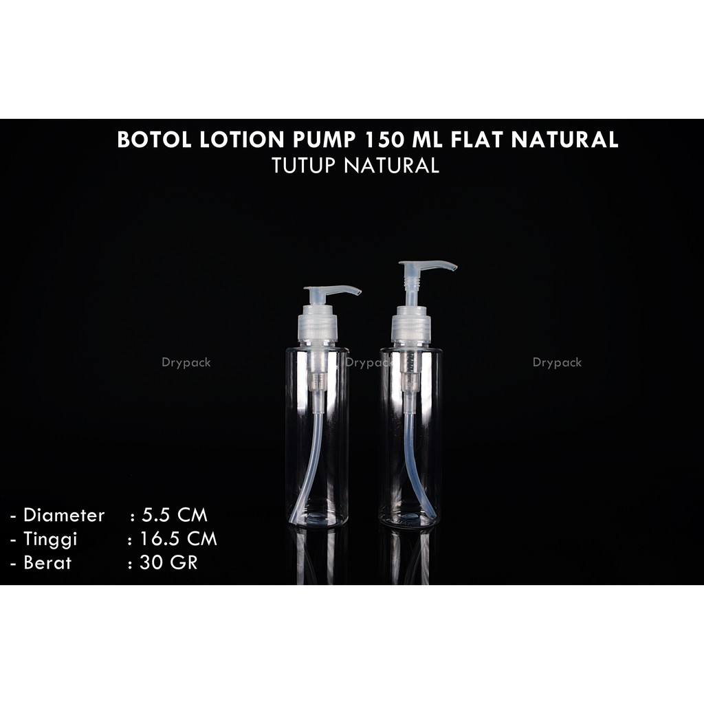 Botol Lotion Pump 150 ml Flat Natural tutup Natural