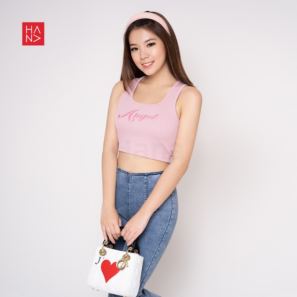 HanaFashion - Angel Crop Tank Top Rajut Atasan Wanita  - TT195-Pink Suzy Knit