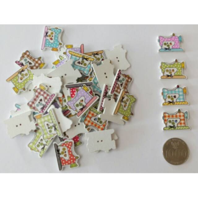 Kancing kayu B - mesin jahit, owl besar, frog besar