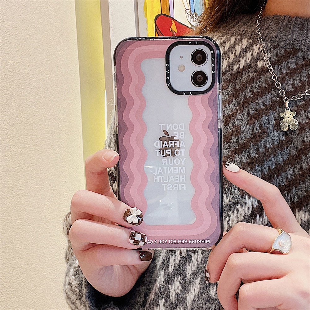 Casing Soft Case Motif Gelombang Warna Pink / Abu-Abu Untuk iPhone 11 / 12 / 13 Pro Max / 7 / 8 + / X / XR / Xs Max