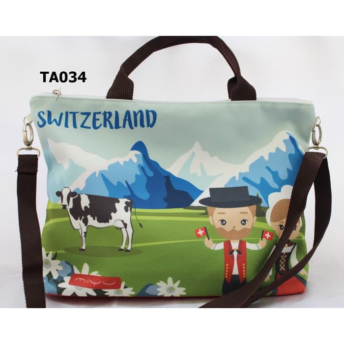Tas Selempang Kanvas Hand Bag Wanita Fashion Switzerland Kado Ultah Sahabat TA034