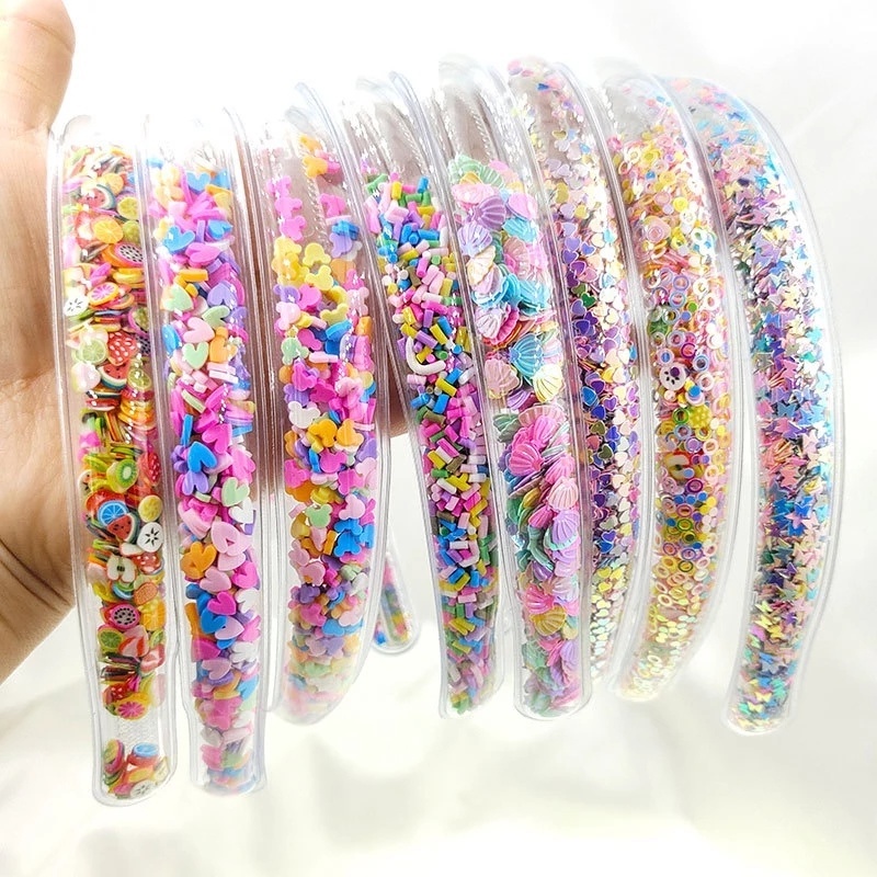 Bando Bahan PVC Hias Glitter Sequin Elastis Non Slip Untuk Aksesoris Rambut Anak Perempuan