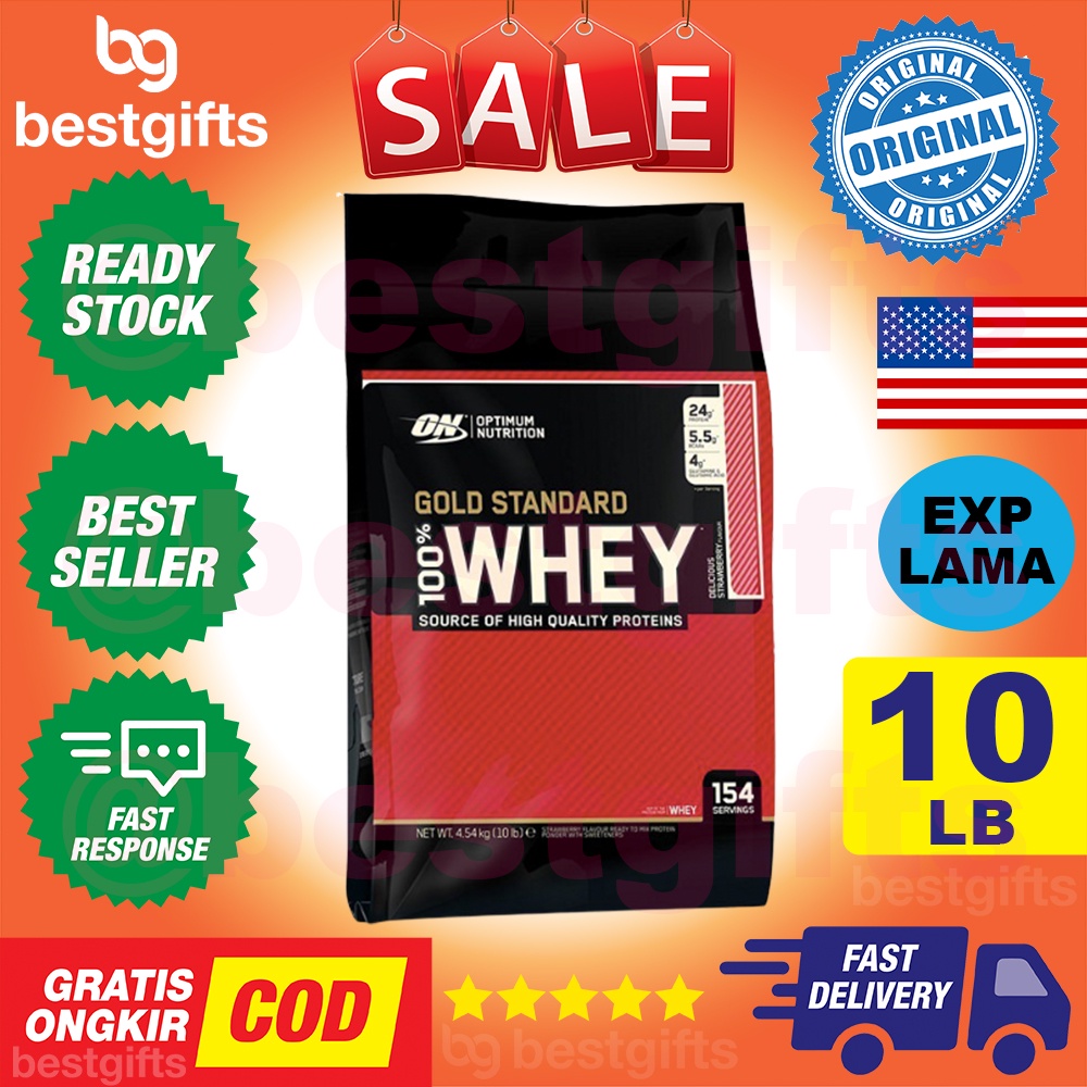 OPTIMUM NUTRITION ON GOLD STANDARD 100% WHEY PROTEIN ISOLATES CHOCOLATE VANILLA STRAWBERRY COKLAT MASSA OTOT KUAT 10 LB