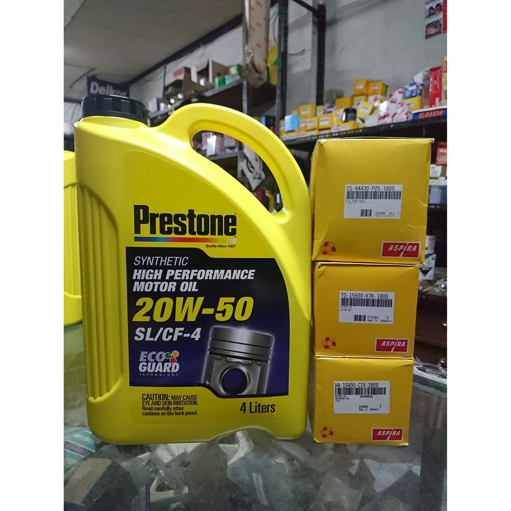 PAKET Oli dan Filter PRESTONE SAE 20W 50 isi 4L Oli Mesin Mobil Bensin Diesel API SL CF4