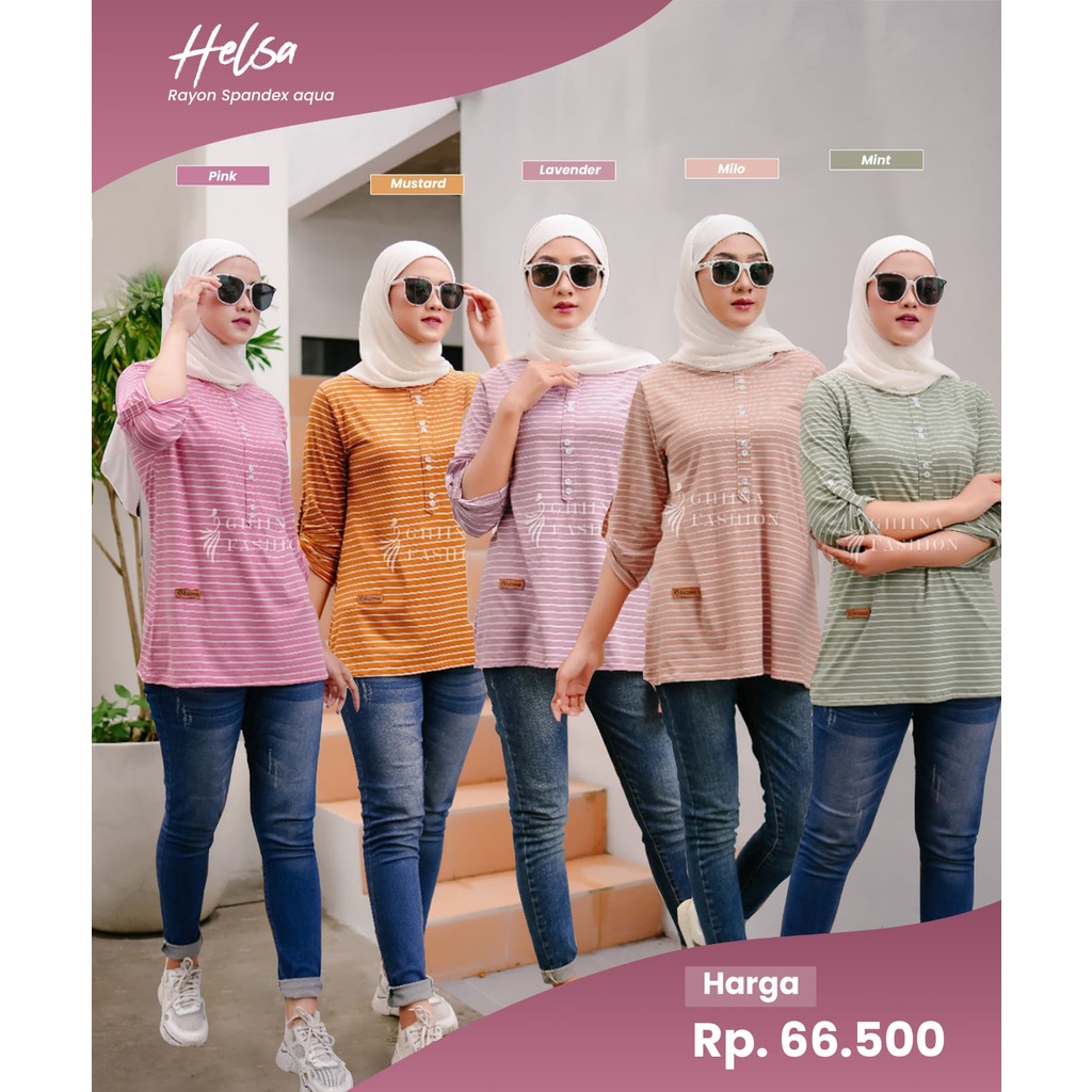 Promo 7.7 Shopee sale / Kaos Fenomenal, kaos wanita baju Atasan wanita salur, Helsa Blouse by Ghina 