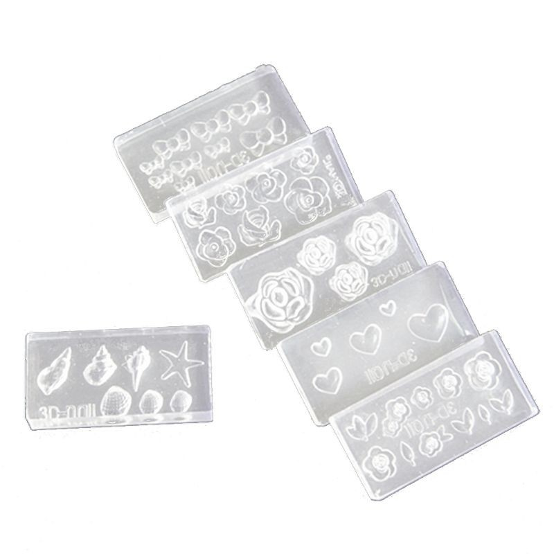 Glitter 6Pcs 3D Stereo Mini Flower Carving Mold Nail Art Mould Template Silicone Mold