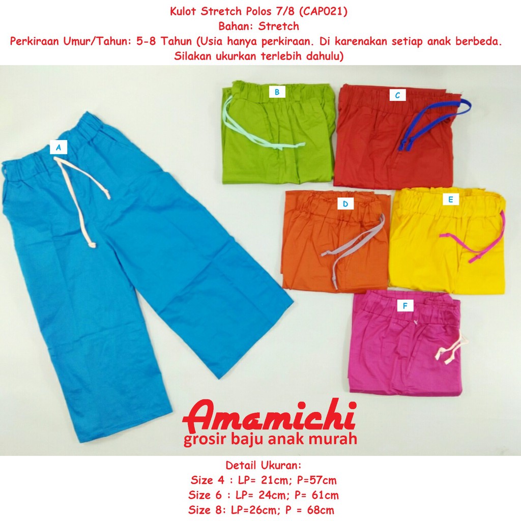  Kulot Stretch Polos 7 8 Celana Anak Perempuan Cewek Umur 