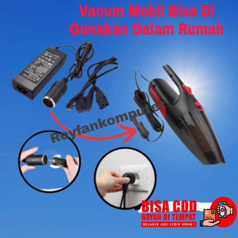 Vakum Mobil Penghisap Debu Portable + Adaptor AC KE DC Pompa Ban Mobil 5 Amper