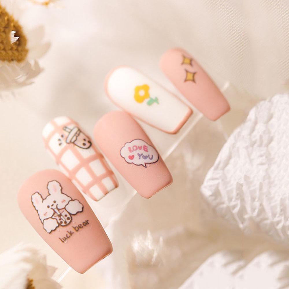 Needway Seri Beruang Stiker Kuku Beberapa Warna Decals Self Adhesive DIY Nail Art Dekorasi