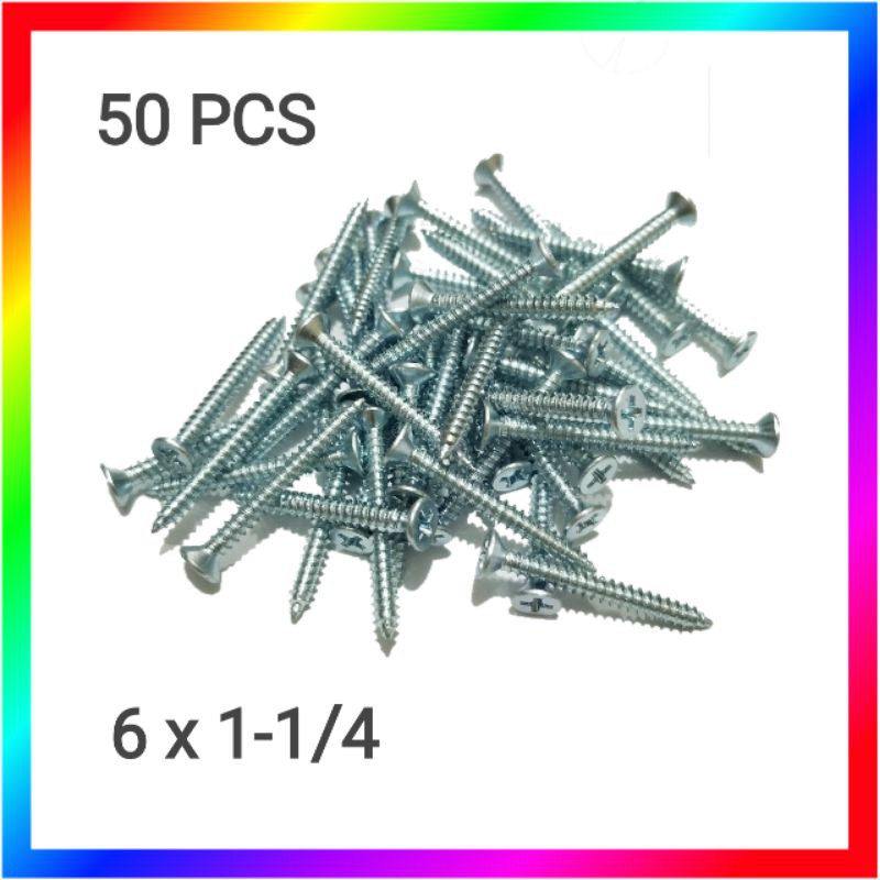 50 PCS SEKRUP CACING JF 6 X 1-1/4 KEPALA RATA