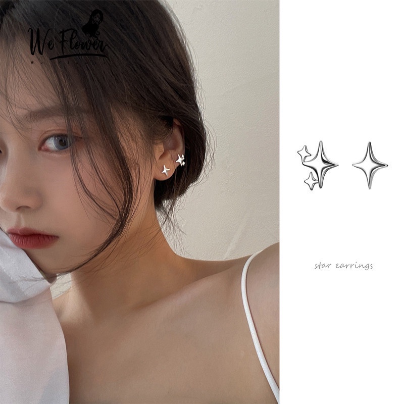 We Flower Anting Stud Bentuk Bintang Irregular Bahan s925 Silver Gaya Korea Untuk Wanita