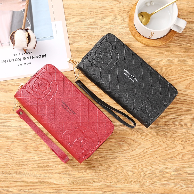 Dompet Panjang Wanita Zipper Dompet Clutch  Resleting Women Wallet Fashion Korea Style Kulit PU Azgalery D57