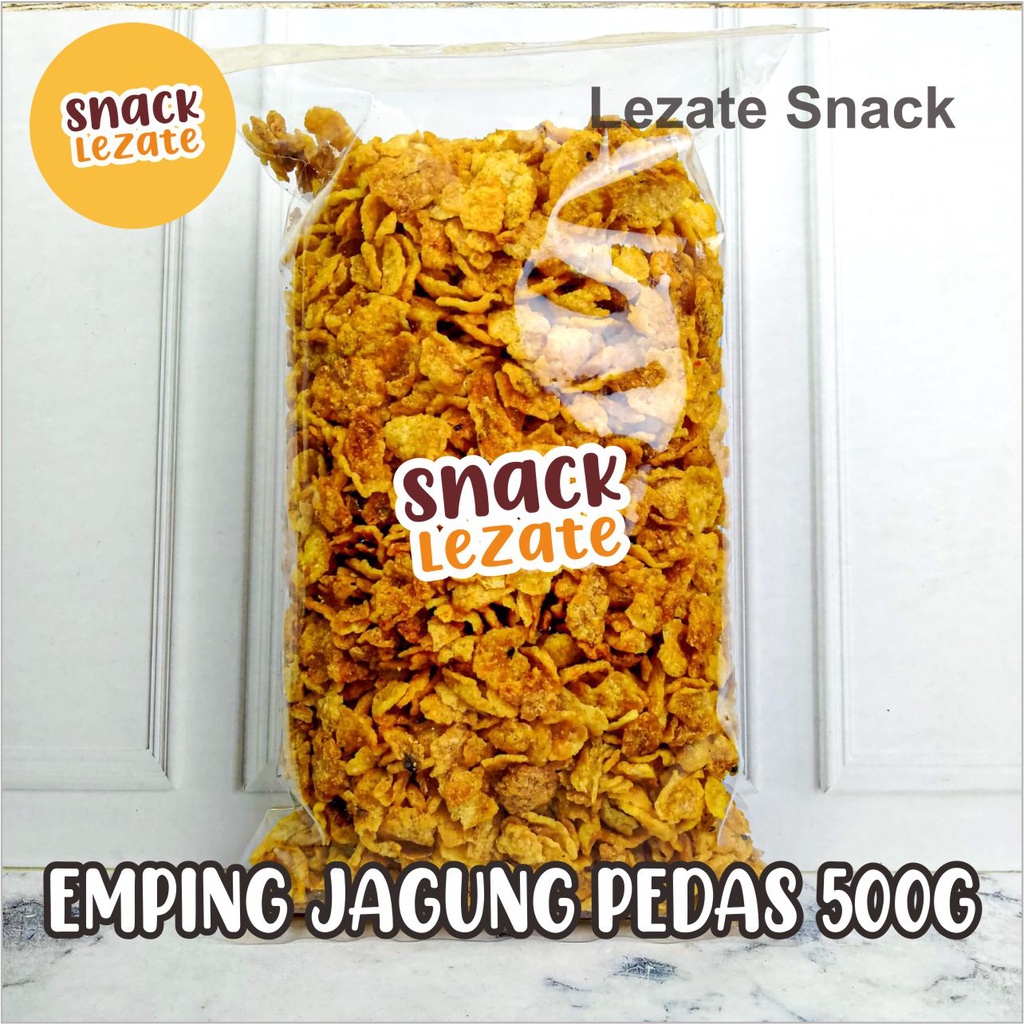 

Emping Jagung 500gr Kiloan Murah Rasa Pedas Manis / Jagung Geprek Camilan Murah Emping Lezate Snack