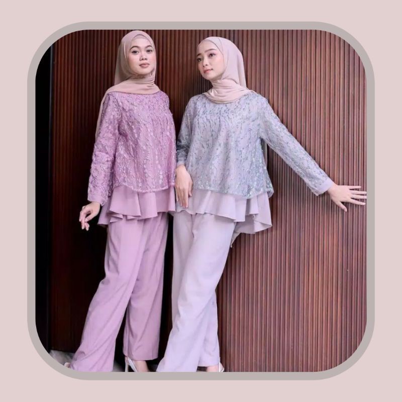 Baju oneset setelan set 2in1 2026 ( 2 pcs ) setcel atasan bawahan muslim pesta ramadhan lebaran hari