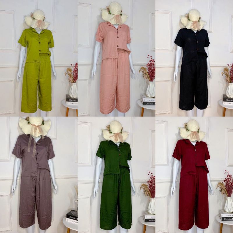 PIYAMA RAYON 7/8 / BAJU TIDUR DEWASA / PIPER SET / SET KEMEJA  POLOS