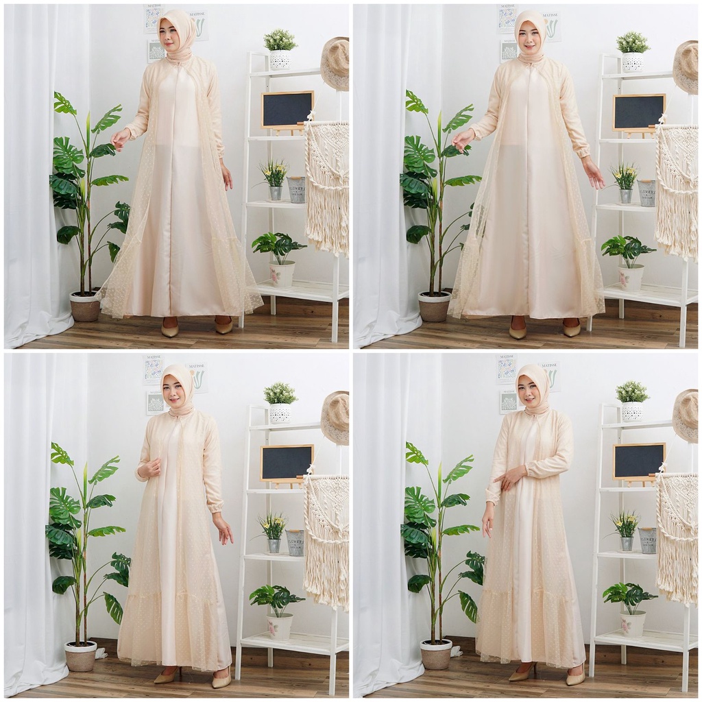 (Jamin RealPict) Haliya Tile Dotty Gamis Dress Mosscrepe Mix Tille Dot Maxi Dres Muslim Lebaran Pesta Kondangan Murah Premium