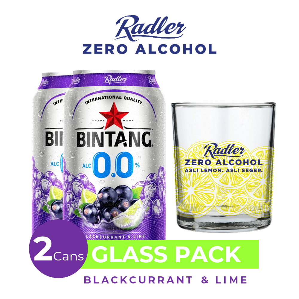 Bintang Radler 0.0% Blackcurrant & Lime 2x330mL + [FREE] Radler Glass