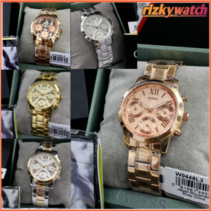 Jam Guess Wanita Original W0448L1 W0448L2 W0448L3 W0448L4 W0488L5 W0448L9 W0448L10 Stainless Fullset