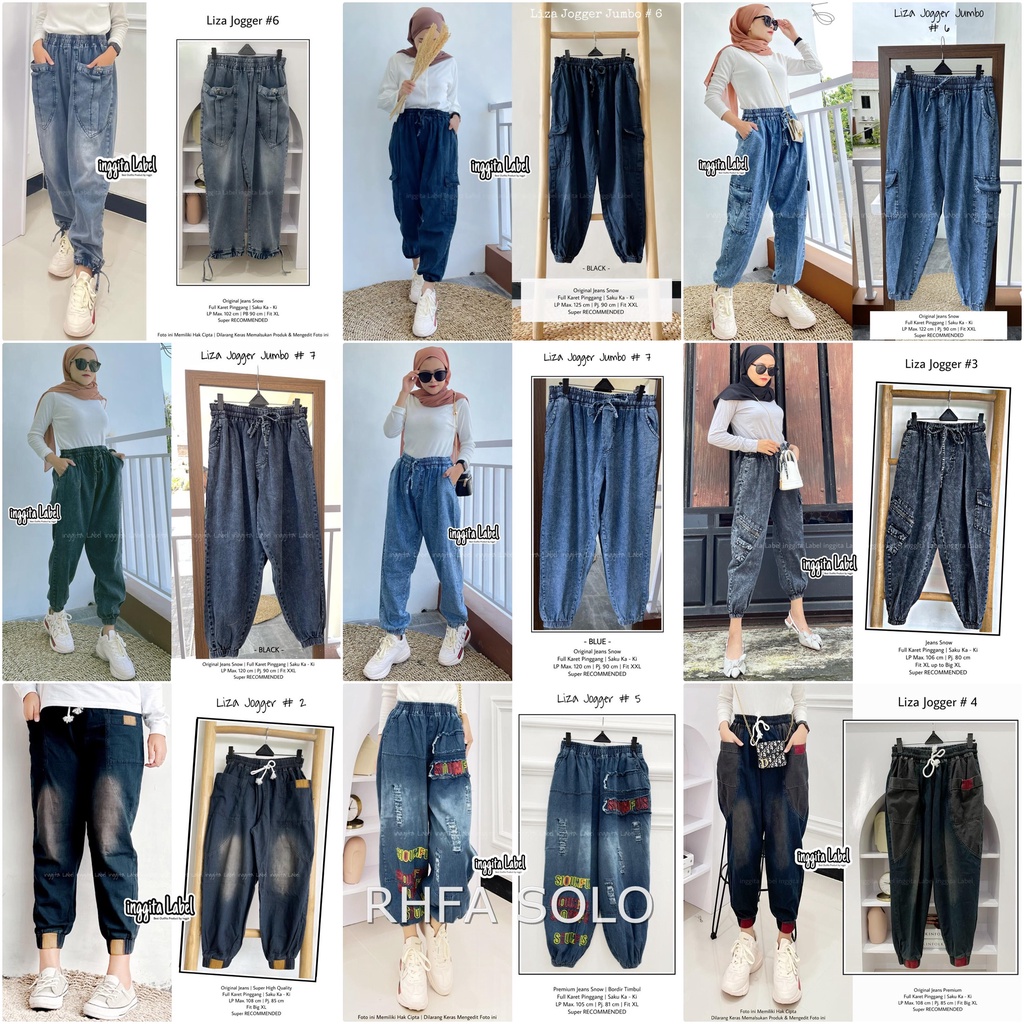 LIZA CELANA JEANS / 18.7 / BAHAN JEANS PREMIUM / GUDANO GRIED WIDE BUTTON JOGER VEE SNAP / KULOT / LP 100-115 / PJ 85 / INGGITA