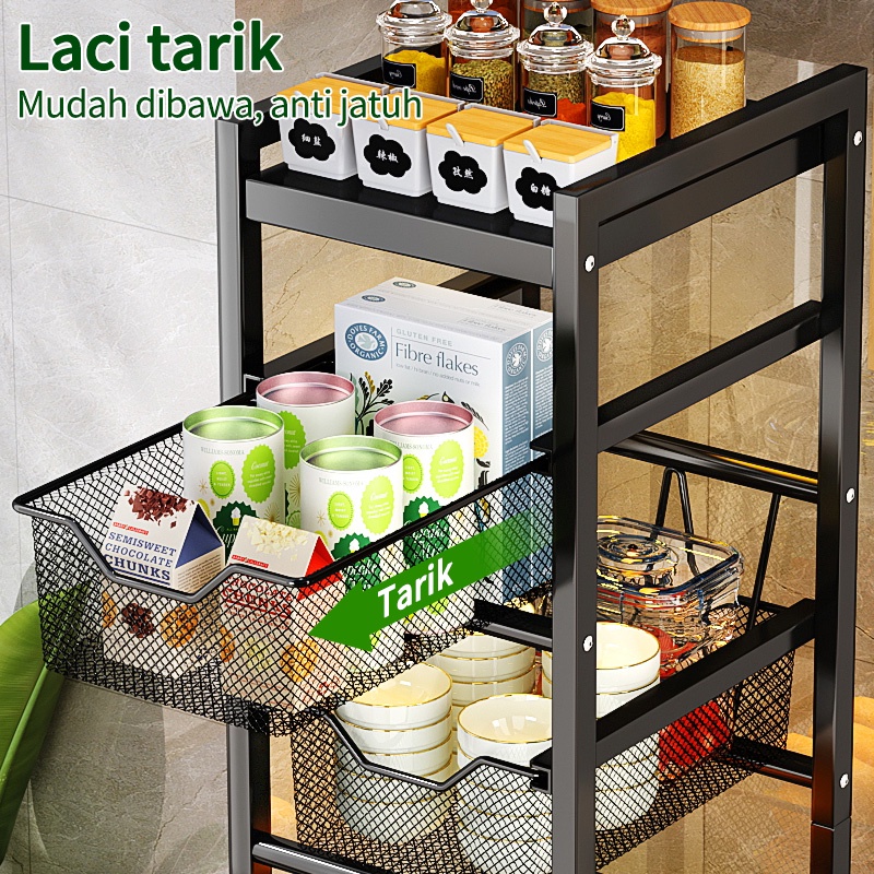 Rak Dapur Troli Dengan Roda Geser Rak Laci Penyimpanan Rak Organizer Untuk Dapur &amp; Rumah