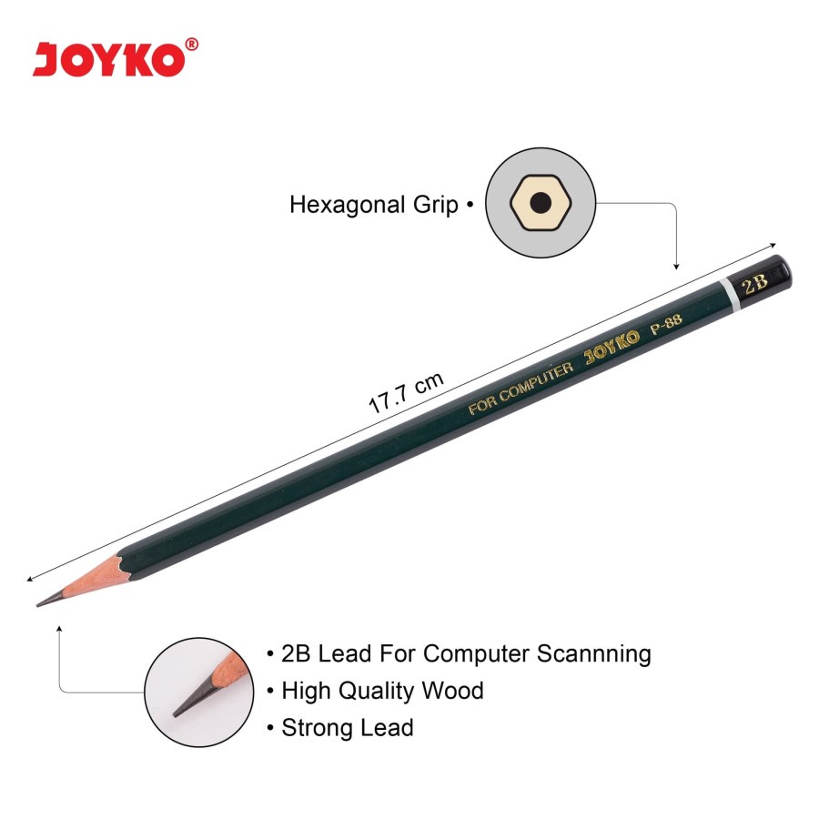 Pencil / Pensil Joyko P-88 / 2B / 1 BOX 12 PCS / Pensil Joyko 2B ( Pencil for Computer ) P-88