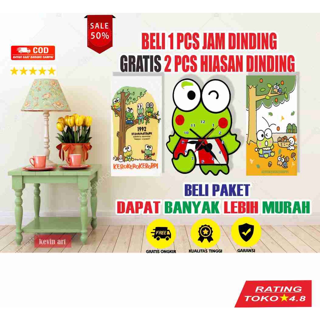 JAM DINDINH KARAKTER KEROPPI ANIMASI KARAKTER ANAK DEKORASI HIASAN PAJANGAN DINDING KAMAR TIDUR UNIK LUCU KOLEKSI KADU ULANG TAHUN CUSTOM TERBARU