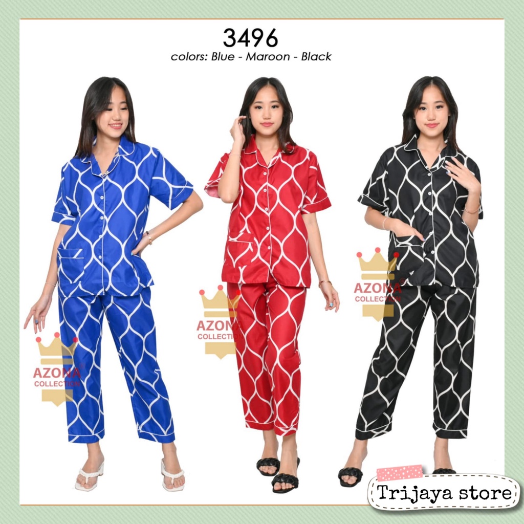 Trijaya . piyama wanita lengan pendek CP allsize motif kurva oval bahan katun eropa