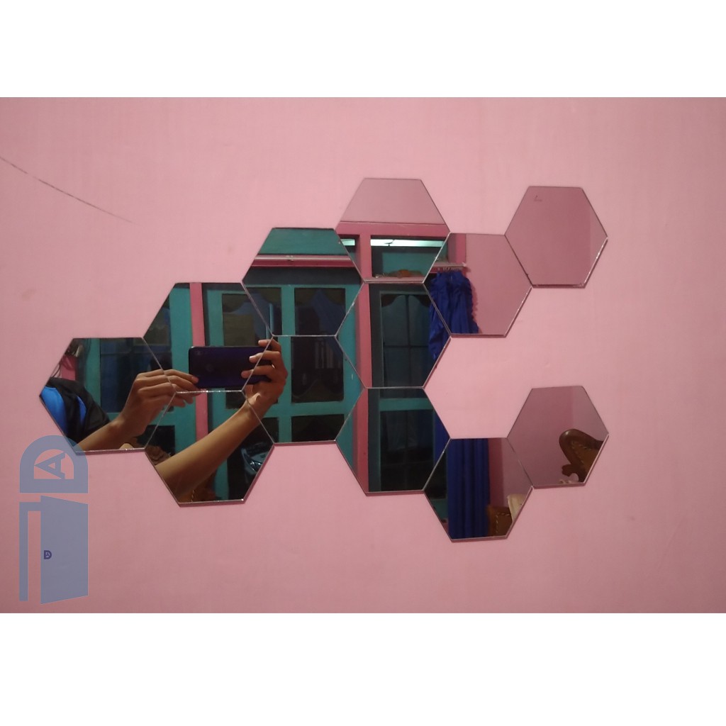 Kaca Cermin Dinding Hexagon/Segi 6 (Cermin Asli)/cermin dinding hexagonal / cermin dinding aesthetic-2