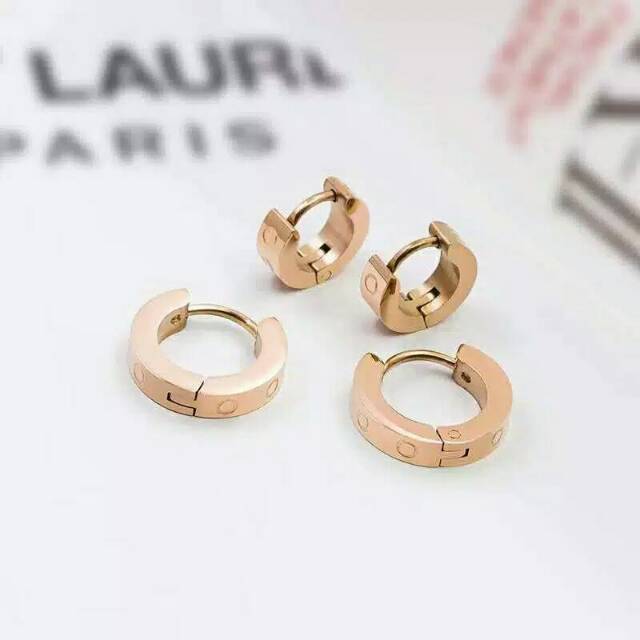 GG Anting Jepit Cartie*r Titanium Rose Gold#AT-