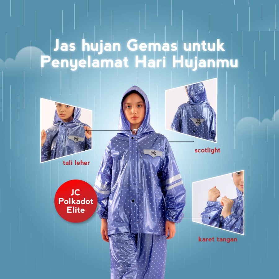 Jas Hujan Setelan Dewasa Poladot Jaket Celana Stelan Spin Elite Polka9