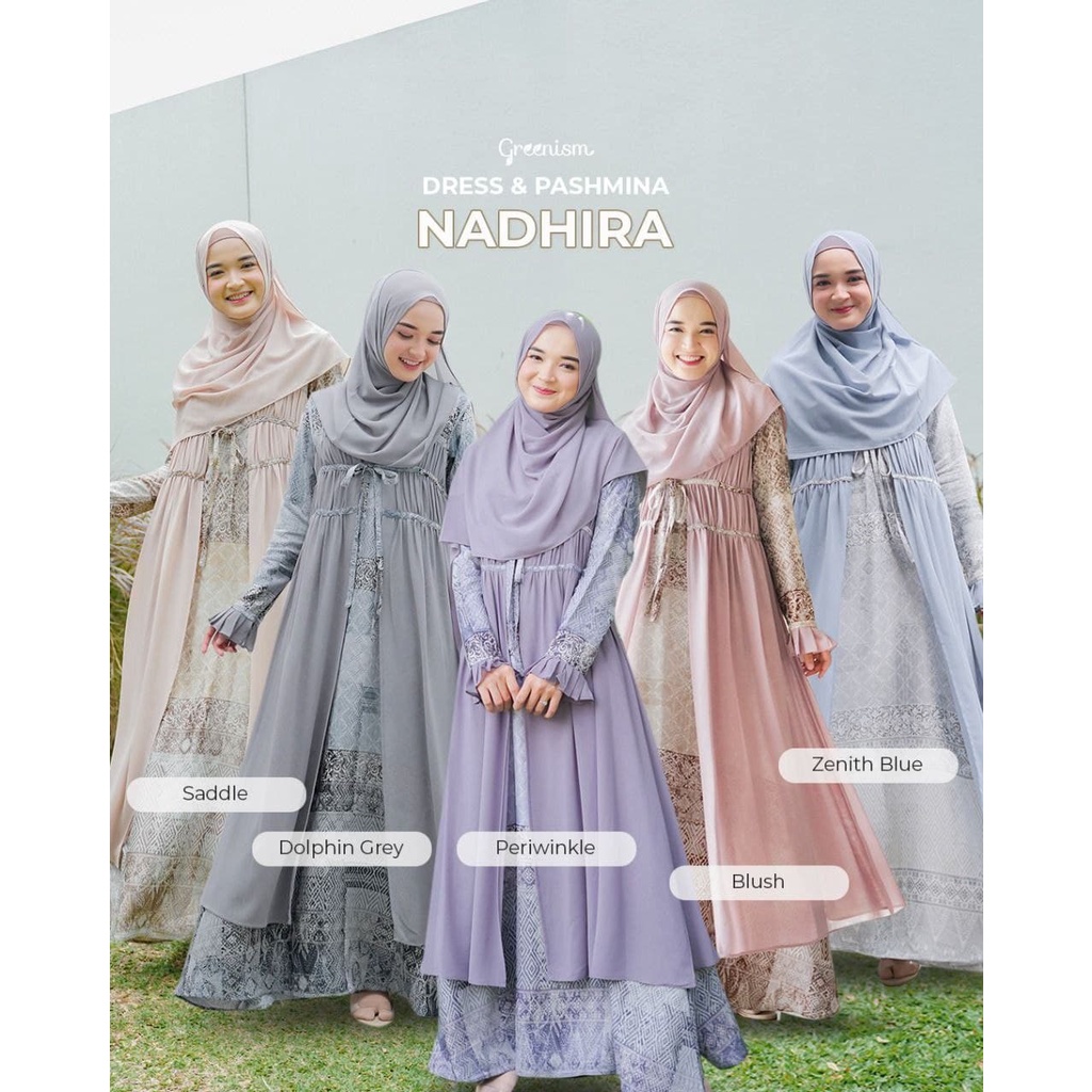 Greenism Gamis Nadhira Dress Mom Quality Premium Syari'i -  Family Set Sarimbit Greenism