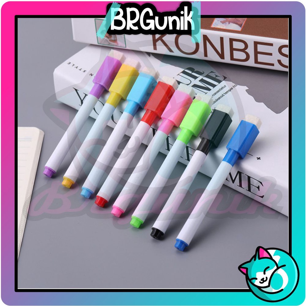 BRGUNIK Spidol Mini Kecil Untuk Wipe &amp; Clean White Board Bisa Di Hapus + Penghapus S001